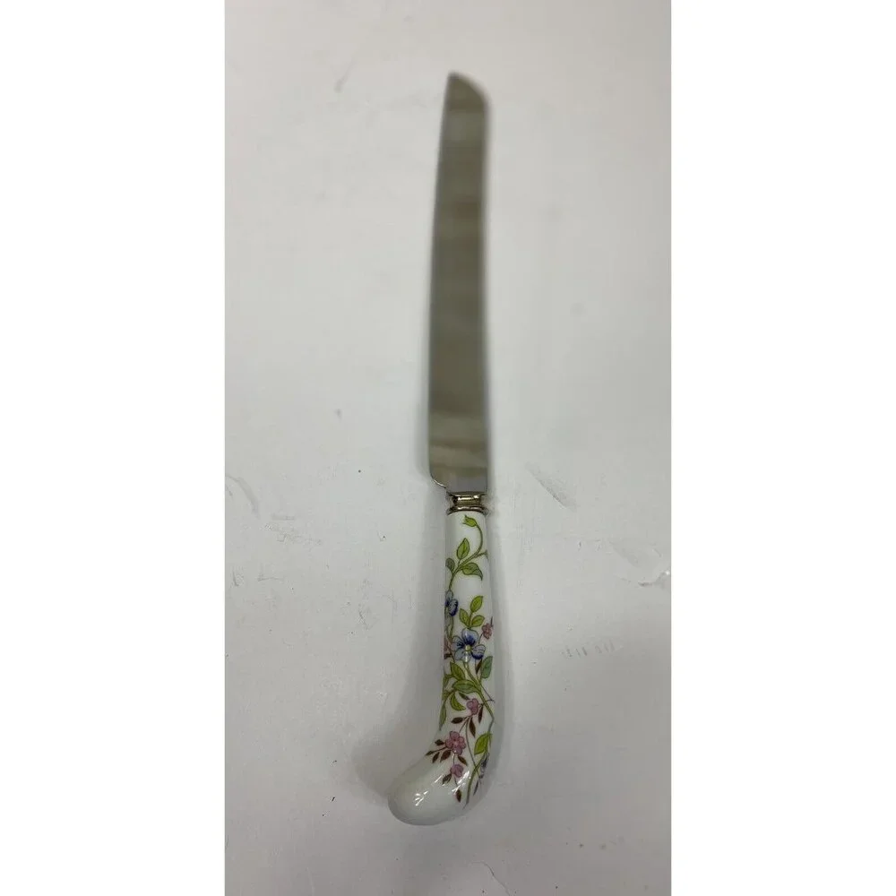 Prill Sheffield England Floral Cornflower Porcelain Handled Stainless Cake Knife